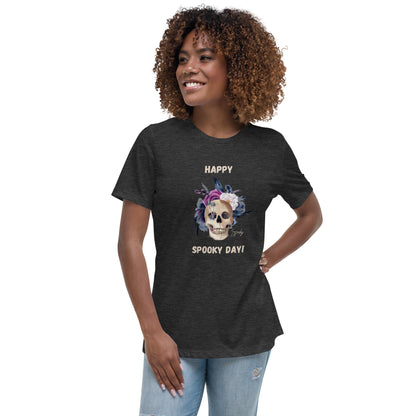 Women's Relaxed T-Shirt - Happy Spooky Day T-shirt Stylin' Spirit Dark Grey Heather S 