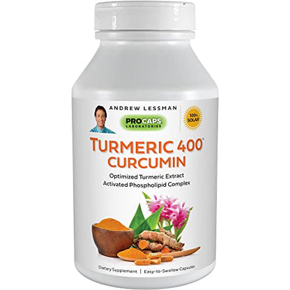 ANDREW LESSMAN Turmeric 400-60 Capsules – 95% Curcuminoids as Phospholipid Complex for Optimum Benefits and Greater Absorption, High Potency Standardized Extract, Small Easy to Swallow Capsules