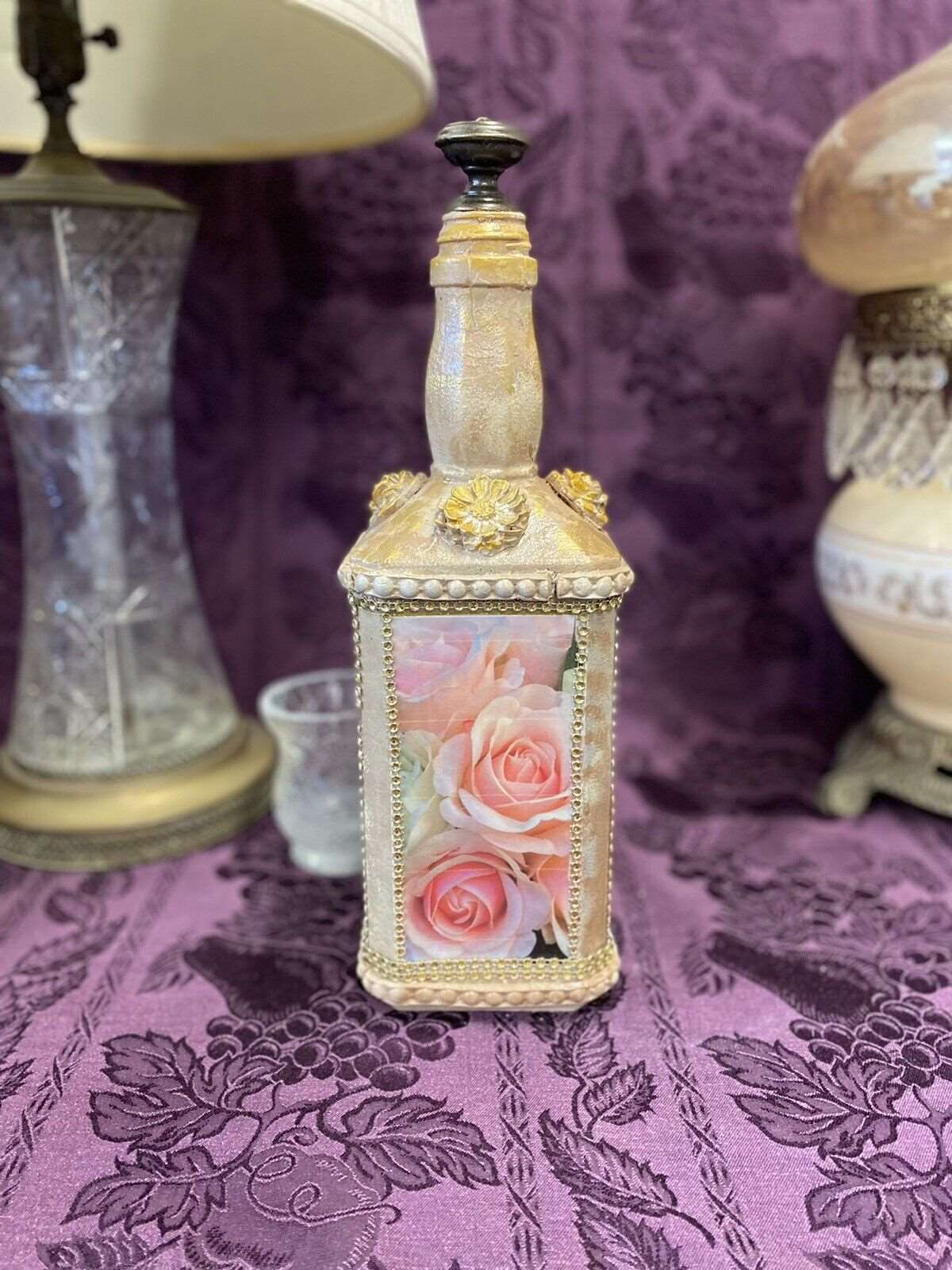 Decorative Bottle Stained Glass Hand Painted Upcycled Shabby Chic Flowers Home & Garden:Home Décor:Decorative Accessories:Bottles Stylin' Spirit   