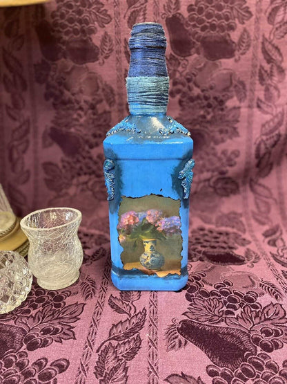 Decorative Jack Daniel’s Bottle Stained Glass Hand Painted Decoupage Royal Blue Home & Garden:Home Décor:Decorative Accessories:Bottles Stylin' Spirit   