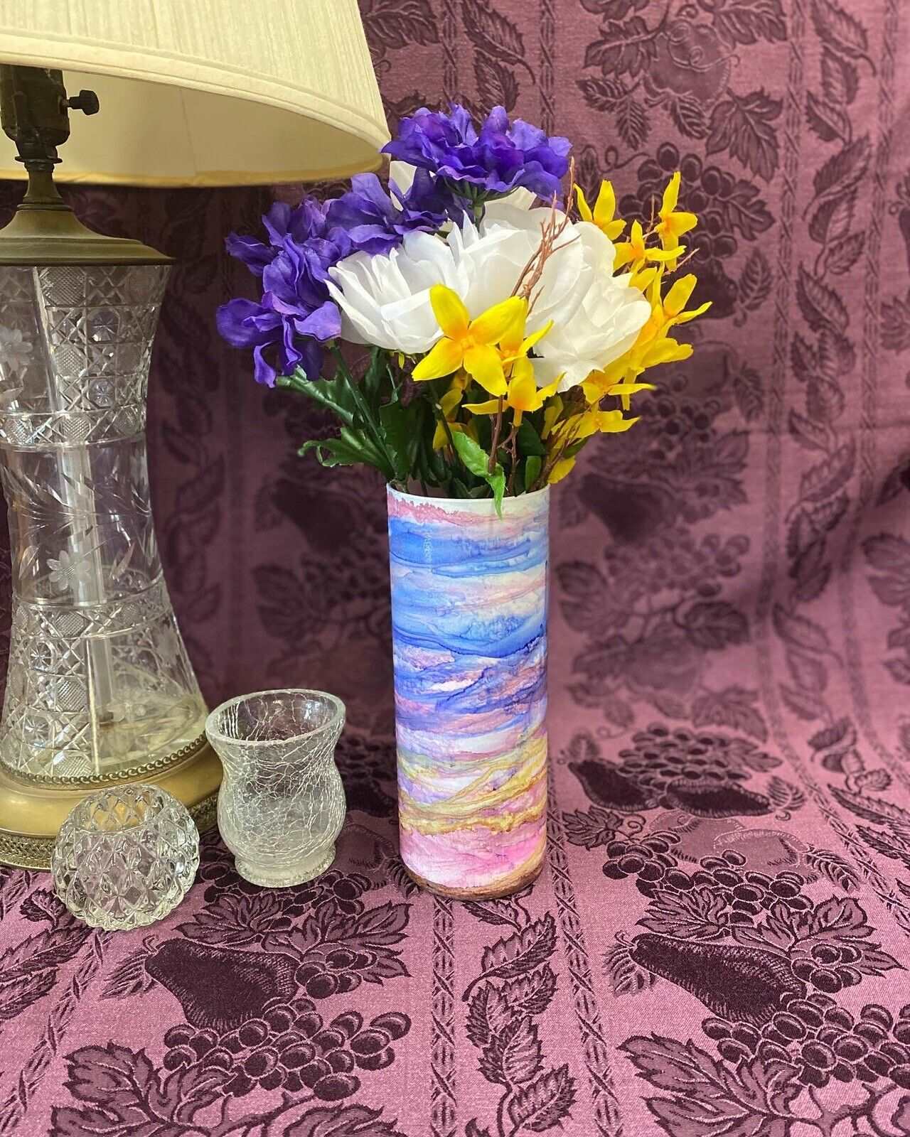 Custom Stained Glass Vase Purple Pink Blue White Vase Stylin' Spirit   