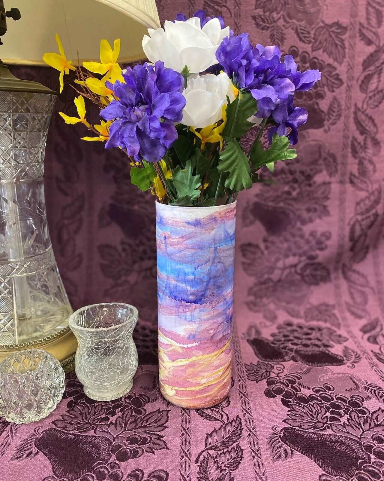 Custom Stained Glass Vase Purple Pink Blue White Vase Stylin' Spirit   
