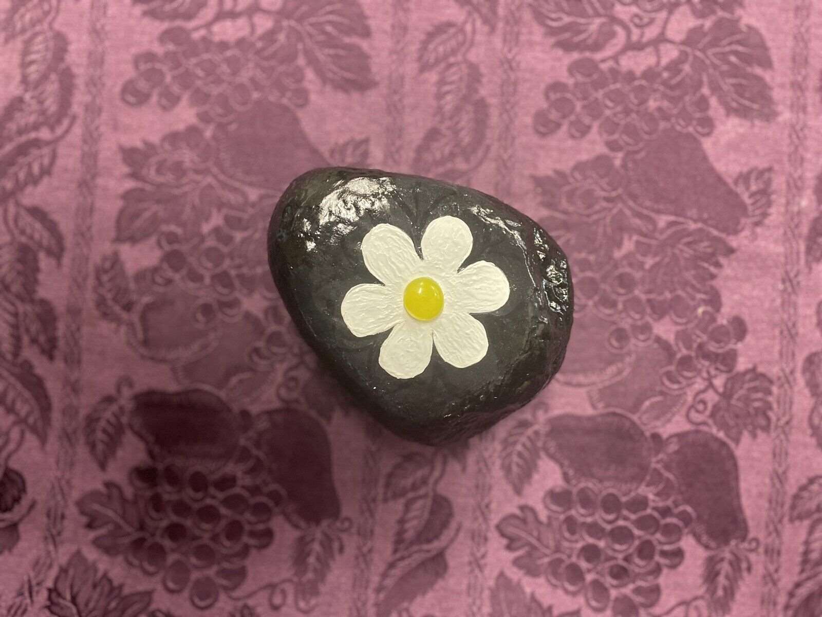 Hand painted rock stone art - Daisy Home Decor Paperweight Art Piece 5lbs Decorative Rock Stylin' Spirit   