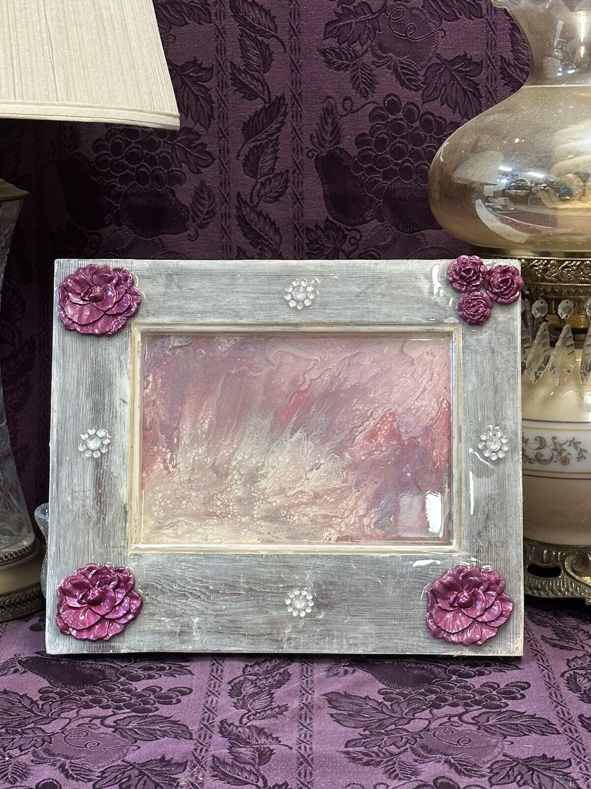 Repurposed Cabinet Door Hand Painted Sealed In Epoxy Pink White Rhinestone 16x12 Wood Wall Hanging Stylin' Spirit   