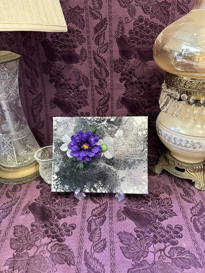 Hand painted Paint Pour 8 X 10 Black White Purple Flowers Wall Hanging Art Paintings Stylin' Spirit   