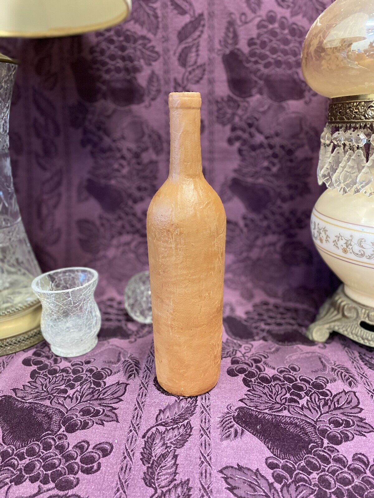 Decorative Wine Bottle Stained Glass Hand Painted Upcycled Tan Sand Seashells Decorative Bottle Stylin’ Spirit   