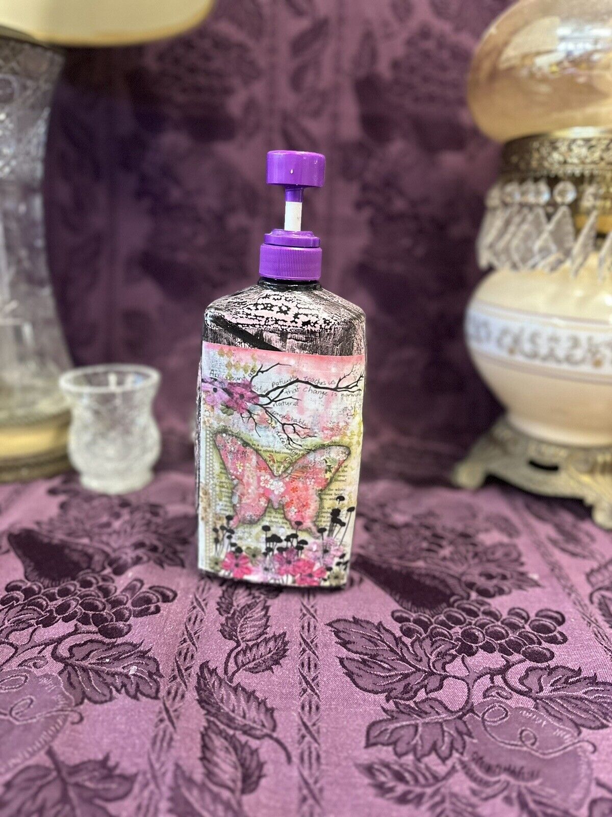 Upcycled shampoo bottle Great as a lotion bottle or soap dispenser butterfly Soap Dishes & Dispensers Stylin’ Spirit   