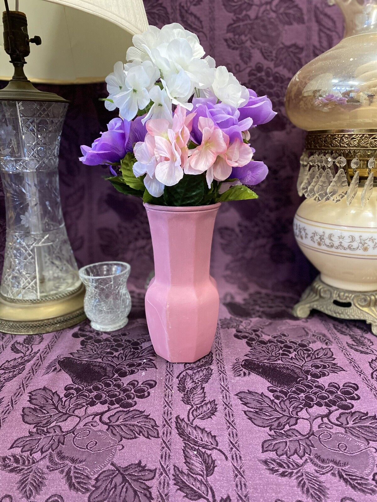 Custom Hand Painted Glass Vase Dusty Rose Pink Roses & White Bird Vase Stylin' Spirit   