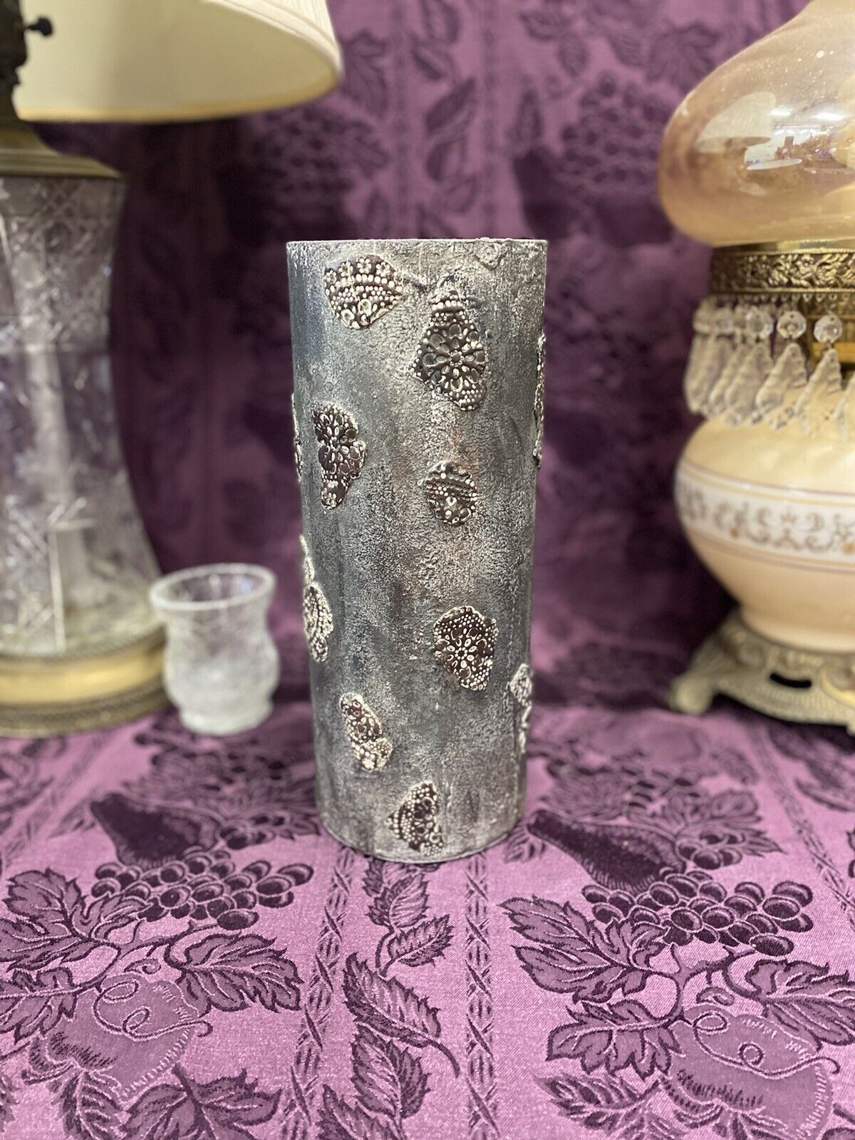 Custom Stained Glass Vase Vintage Faux Concrete Cement 16” Vase Stylin' Spirit   