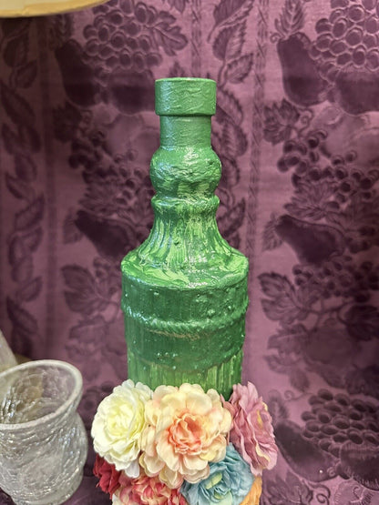 Decorative Pirate Bottle Stained Glass  Vase Hand Painted green  Silk Flowers Glass Bottle Stylin’ Spirit   