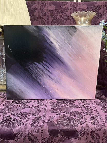 Hand painted Paint Pour 16x20 Pink White Gray Purple Black Wall Hanging Art Canvas Stylin' Spirit   