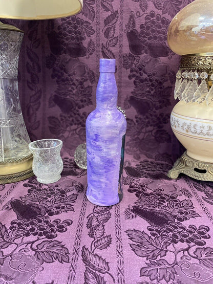 Decorative Wine Bottle Stained Glass Hand Painted Upcycled Purple Lavender Roses Decorative Bottle Stylin’ Spirit   