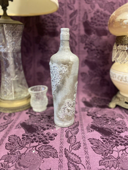 Decorative Glass Bottle Stained Upcycled Hand Painted Chalk Paint Gray And Lace Home & Garden:Home Décor:Decorative Accessories:Bottles Stylin’ Spirit   