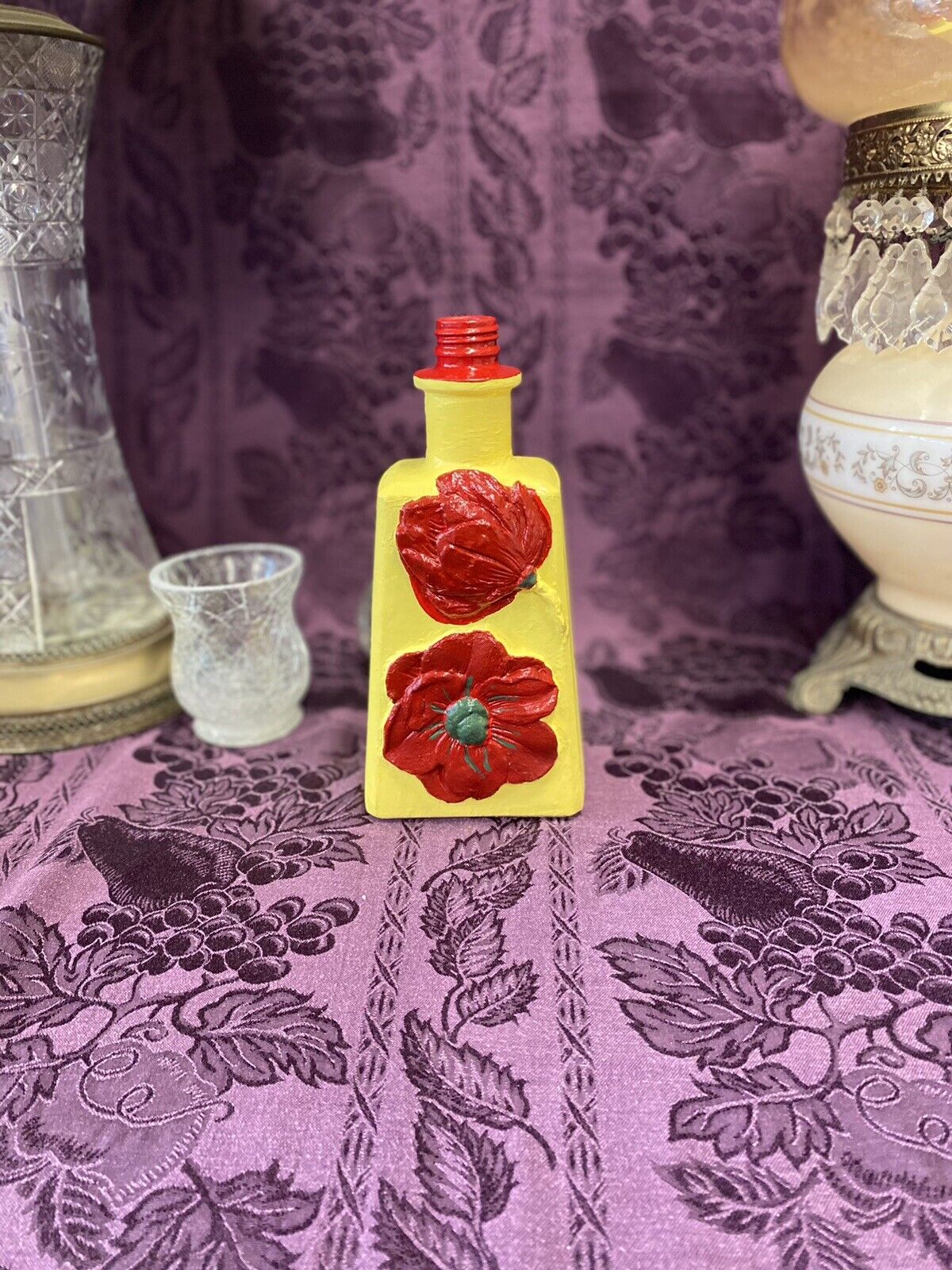 Decorative Bottle Stained Glass Hand Painted Upcycled Yellow Red Sunflower Home & Garden:Home Décor:Decorative Accessories:Bottles Stylin’ Spirit   