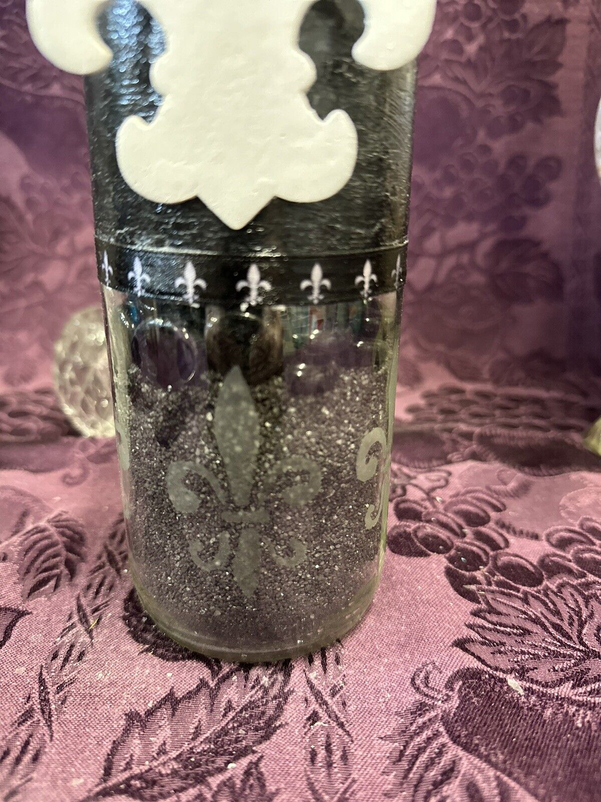 Decorative Glass Wine Bottle Black Hand Etched Filled with sand & glass beads Decorative Bottles Stylin’ Spirit   