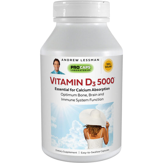ANDREW LESSMAN Vitamin D3 5000 IU 60 Capsules – High Potency, Essential for Calcium Absorption, Supports Bone Health, Healthy Muscle Function, Immune System and More. Small Easy to Swallow Capsules