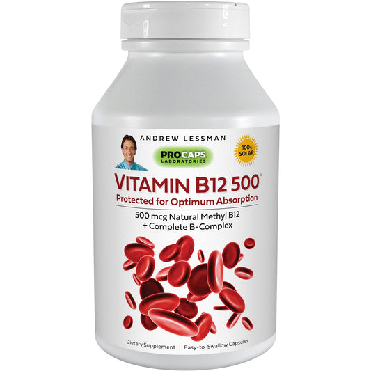 ANDREW LESSMAN Vitamin B12 500 360 Capsules – Absorption-Protected Methylcobalamin (Natural Coenzyme Vitamin B12), Essential for Energy & Stress Support, Plus B-Complex, Easy to Swallow Capsules