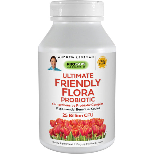 ANDREW LESSMAN Ultimate Friendly Flora Probiotic 180 Capsules - 25 Billion CFU, Comprehensive Blend of Five Probiotic Strains, Powerful Immune and Digestive Support. Probiotics for Women or Men