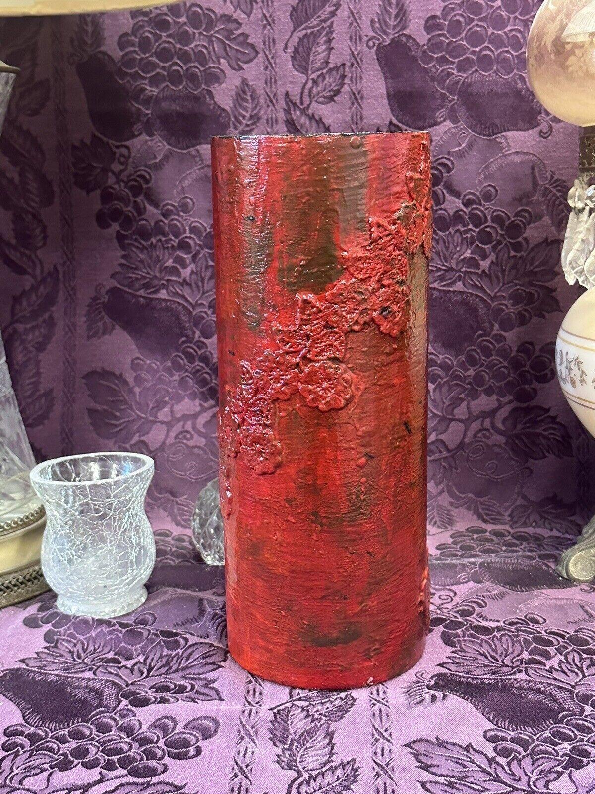 Custom Hand Painted Glass Vase Antiqued Red With Lace - Stylin Spirit