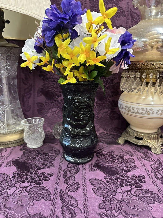 Custom Hand Painted Glass Vase Textured Black Rose - Stylin Spirit