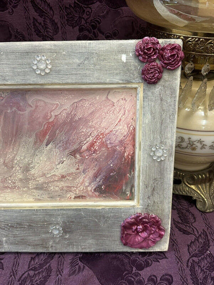 Repurposed Cabinet Door Hand Painted Sealed In Epoxy Pink White Rhinestone 16x12 - Stylin Spirit