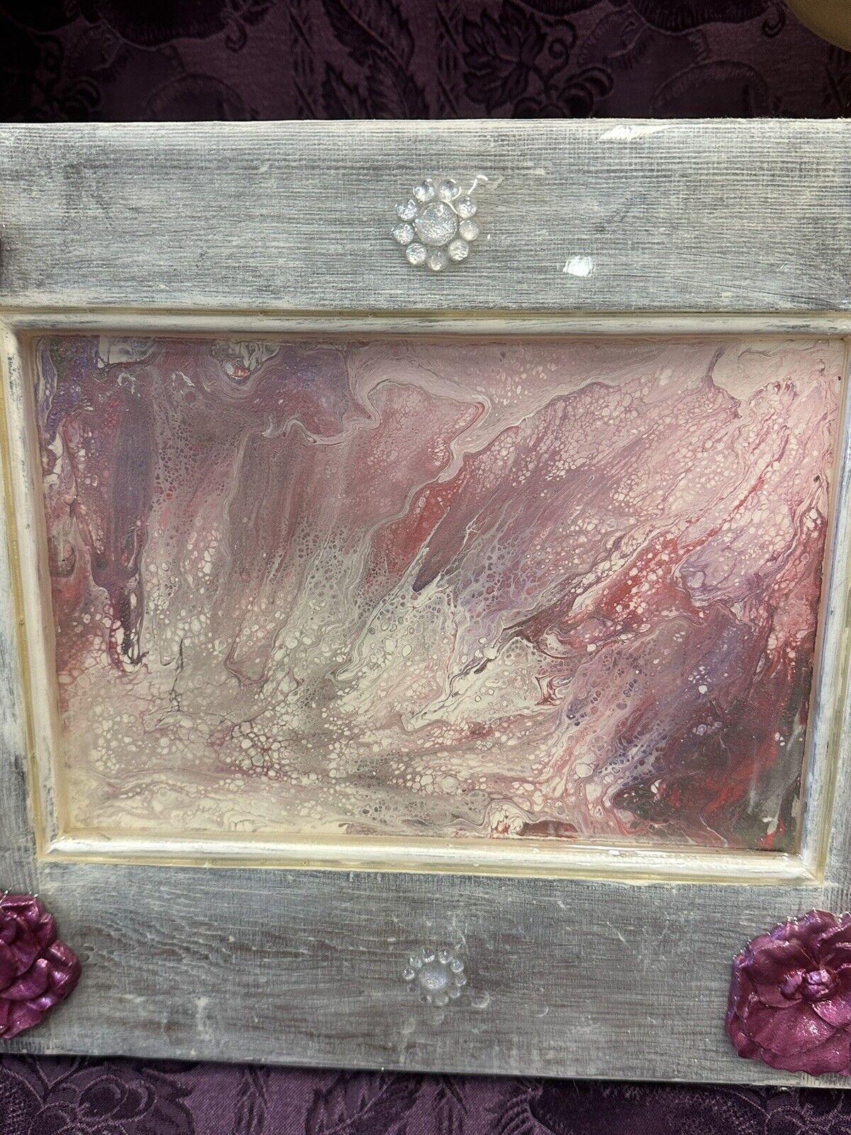 Repurposed Cabinet Door Hand Painted Sealed In Epoxy Pink White Rhinestone 16x12 - Stylin Spirit