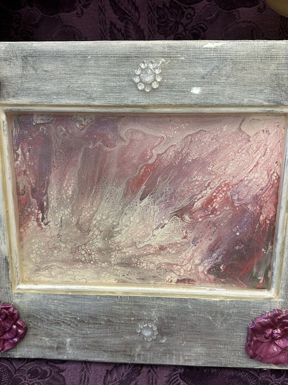 Repurposed Cabinet Door Hand Painted Sealed In Epoxy Pink White Rhinestone 16x12 - Stylin Spirit