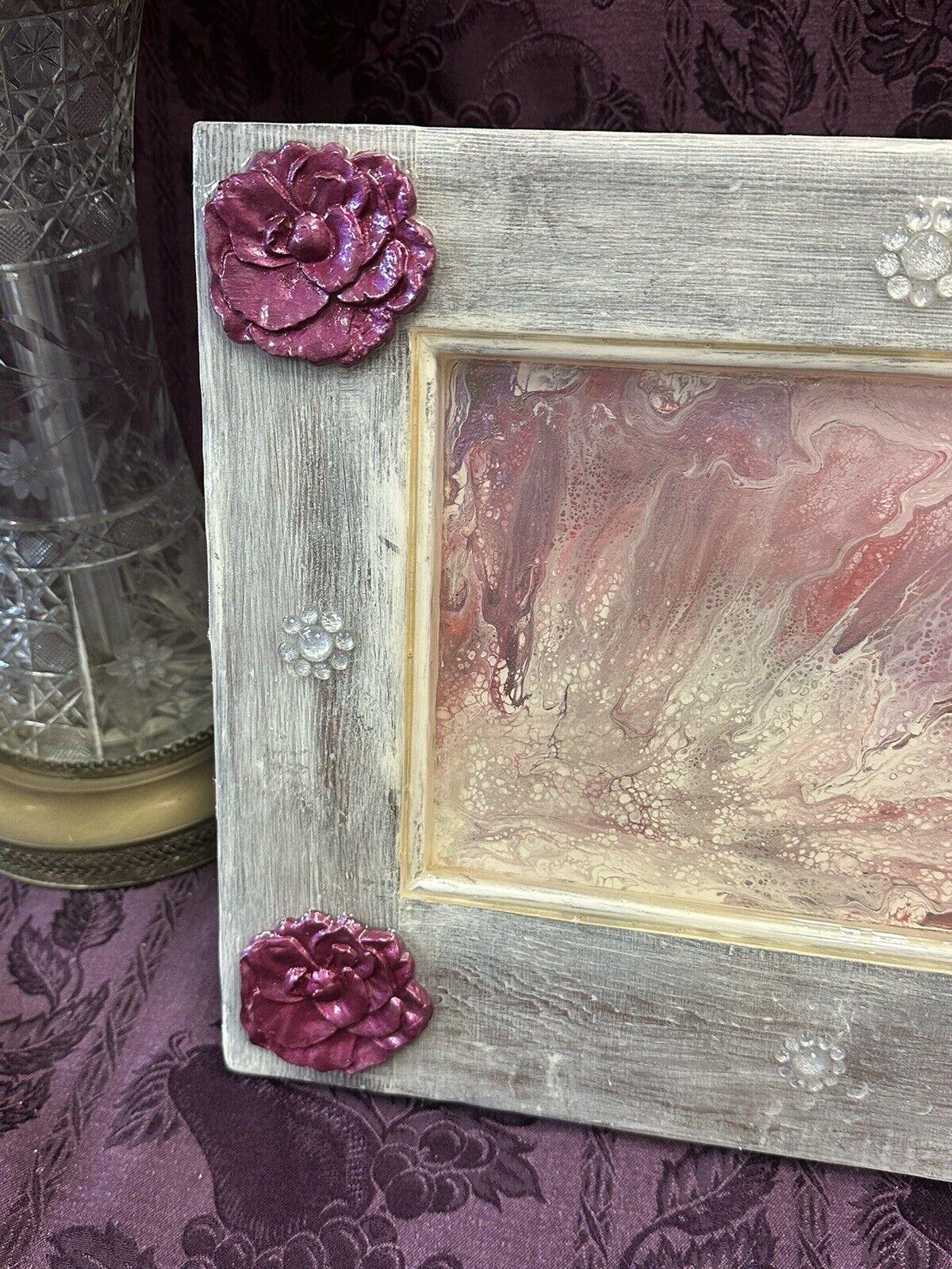 Repurposed Cabinet Door Hand Painted Sealed In Epoxy Pink White Rhinestone 16x12 - Stylin Spirit