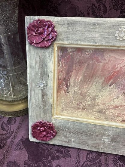 Repurposed Cabinet Door Hand Painted Sealed In Epoxy Pink White Rhinestone 16x12 - Stylin Spirit