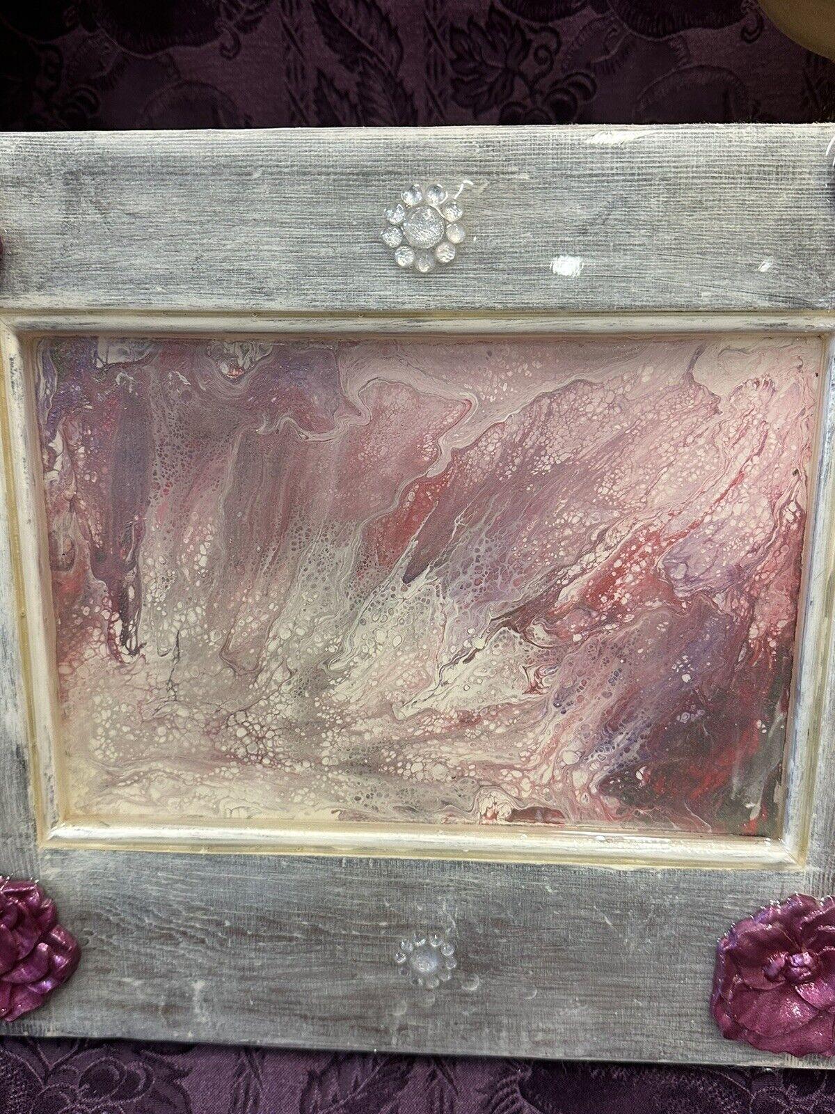 Repurposed Cabinet Door Hand Painted Sealed In Epoxy Pink White Rhinestone 16x12 - Stylin Spirit