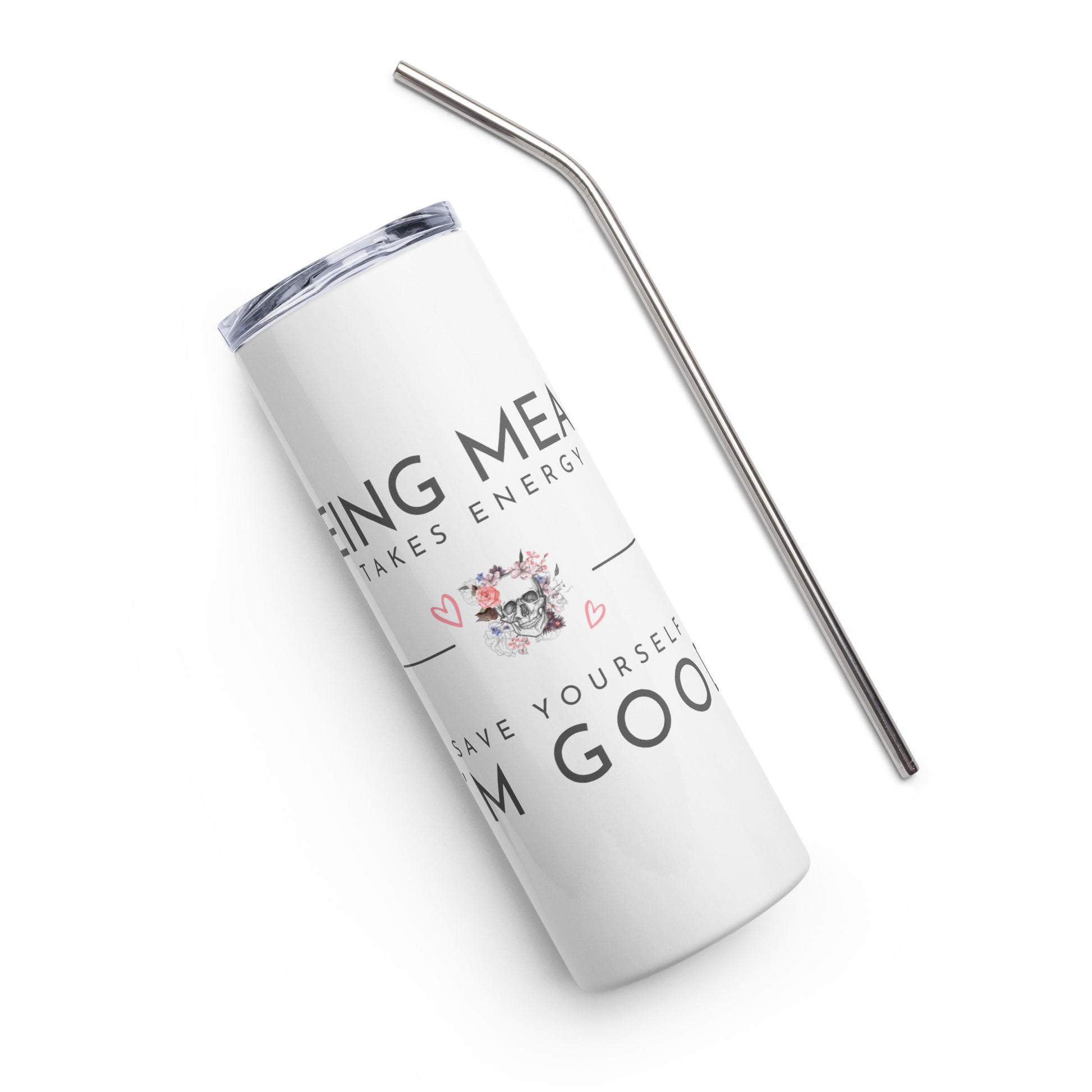 Stainless steel tumbler - Being Mean Skull Tumbler Stylin' Spirit White  