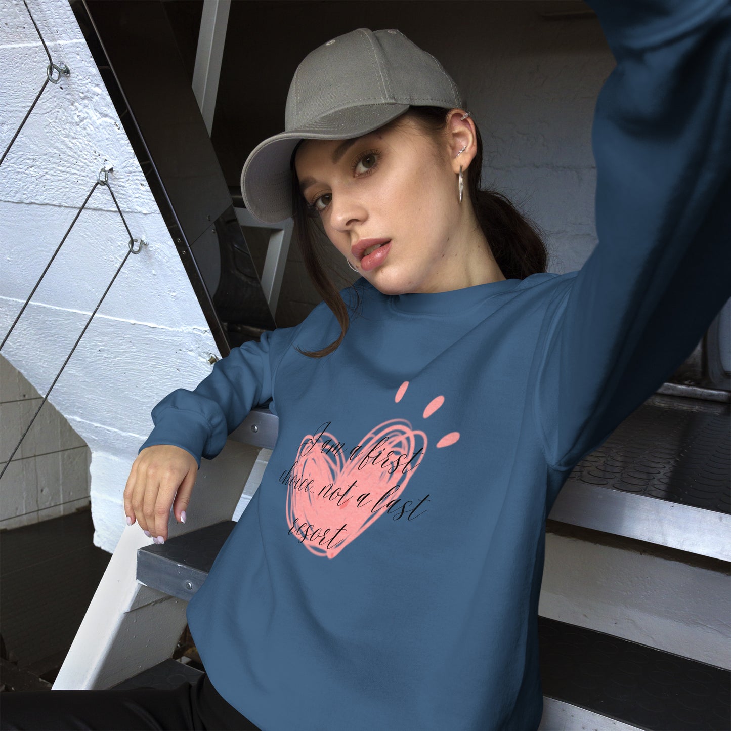 Unisex Sweatshirt - First Coice Pink Heart - I'm a First Choice Not a Last Resort Sweatshirt Stylin' Spirit Indigo Blue S 