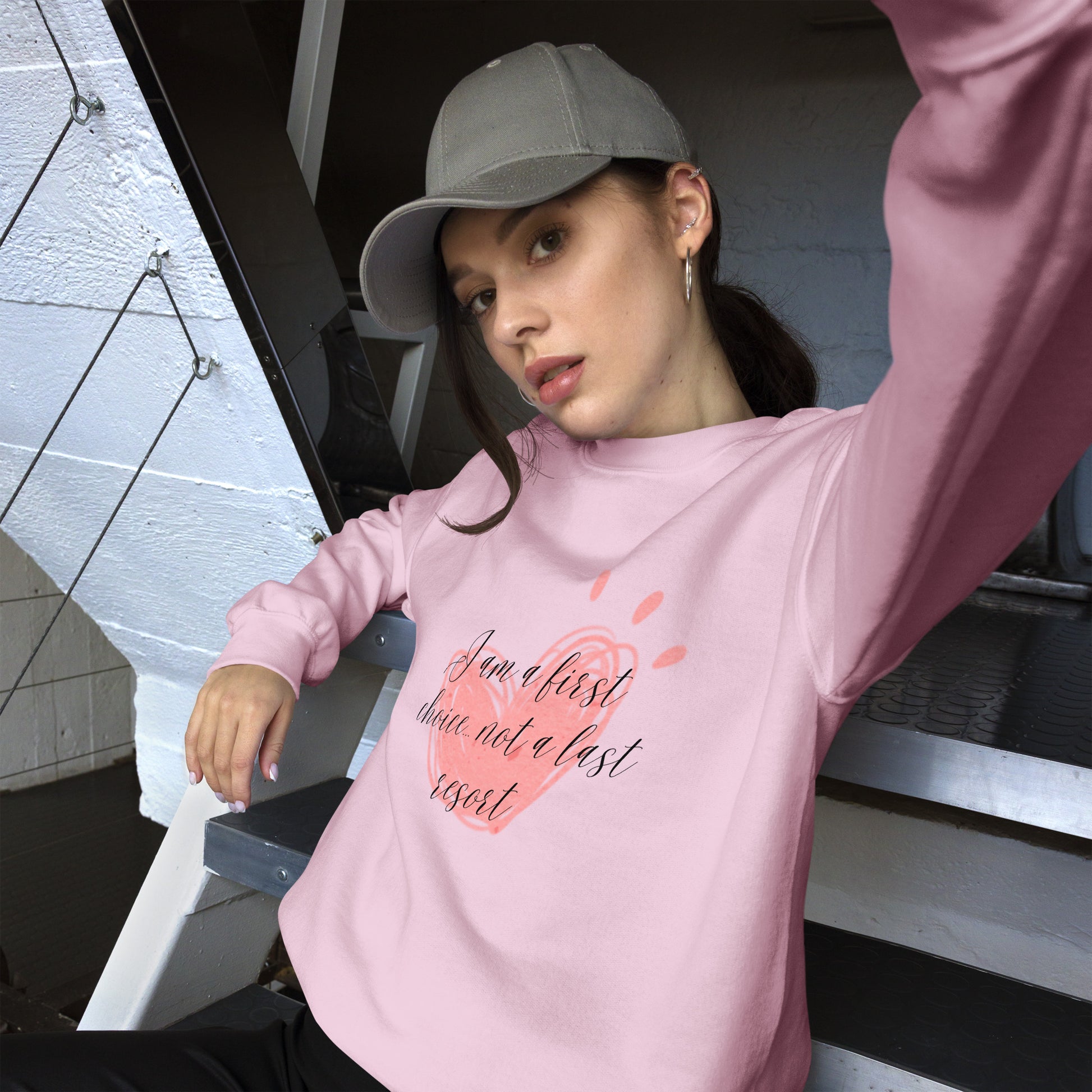 Unisex Sweatshirt - First Coice Pink Heart - I'm a First Choice Not a Last Resort Sweatshirt Stylin' Spirit Light Pink S 