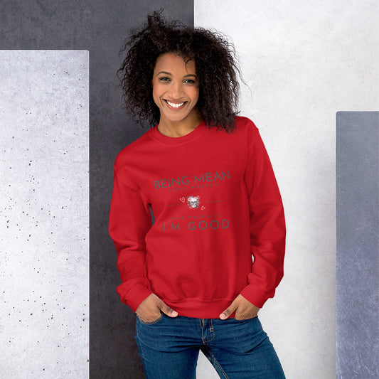 Unisex Sweatshirt - Being Mean Skull - Being Mean Takes Energy Save Yourself I'm Good Sweatshirt Stylin' Spirit Red S 