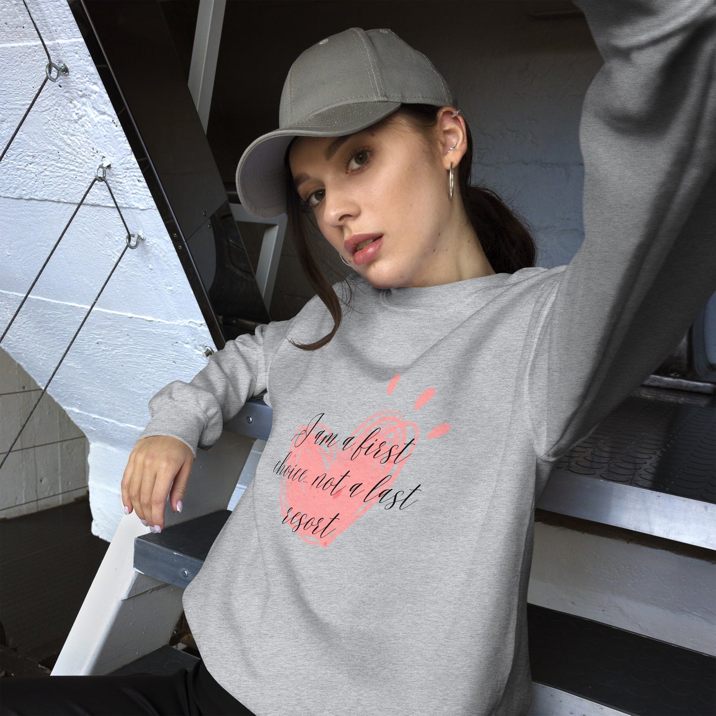 Unisex Sweatshirt - First Coice Pink Heart - I'm a First Choice Not a Last Resort Sweatshirt Stylin' Spirit Sport Grey S 