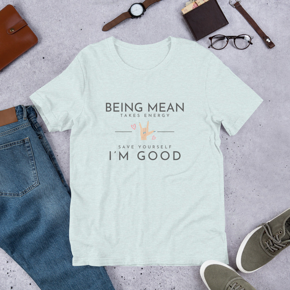 Unisex t-shirt - Being Mean Hand T-shirt Stylin' Spirit Heather Prism Ice Blue XS 