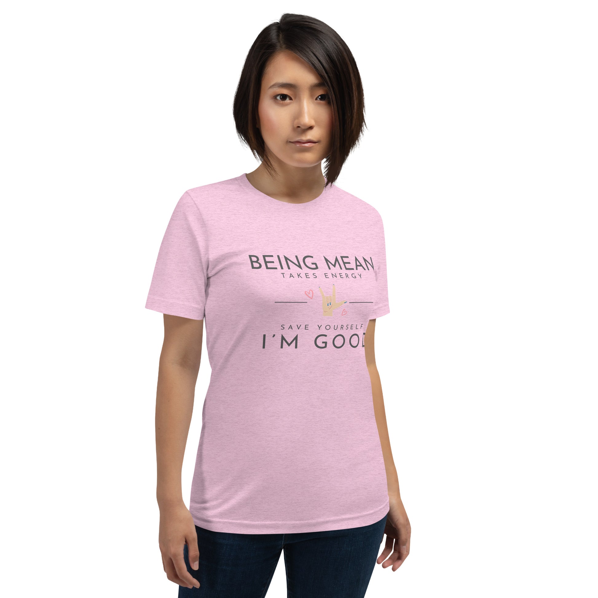 Unisex t-shirt - Being Mean Hand - Being Mean Takes Energy Save Yourself I'm Good T-shirt Stylin' Spirit Heather Prism Lilac XS 