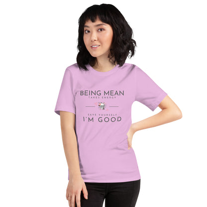 Unisex t-shirt - Being Mean Skull - Being Mean Takes Energy Save Yourself I'm Good T-shirt Stylin' Spirit Lilac S 