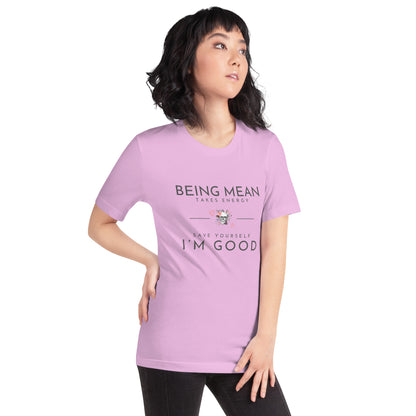 Unisex t-shirt - Being Mean Skull - Being Mean Takes Energy Save Yourself I'm Good T-shirt Stylin' Spirit   