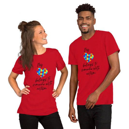 Unisex t-shirt - My Heart Belongs to Someone With Autism T-shirt Stylin' Spirit Red XS 