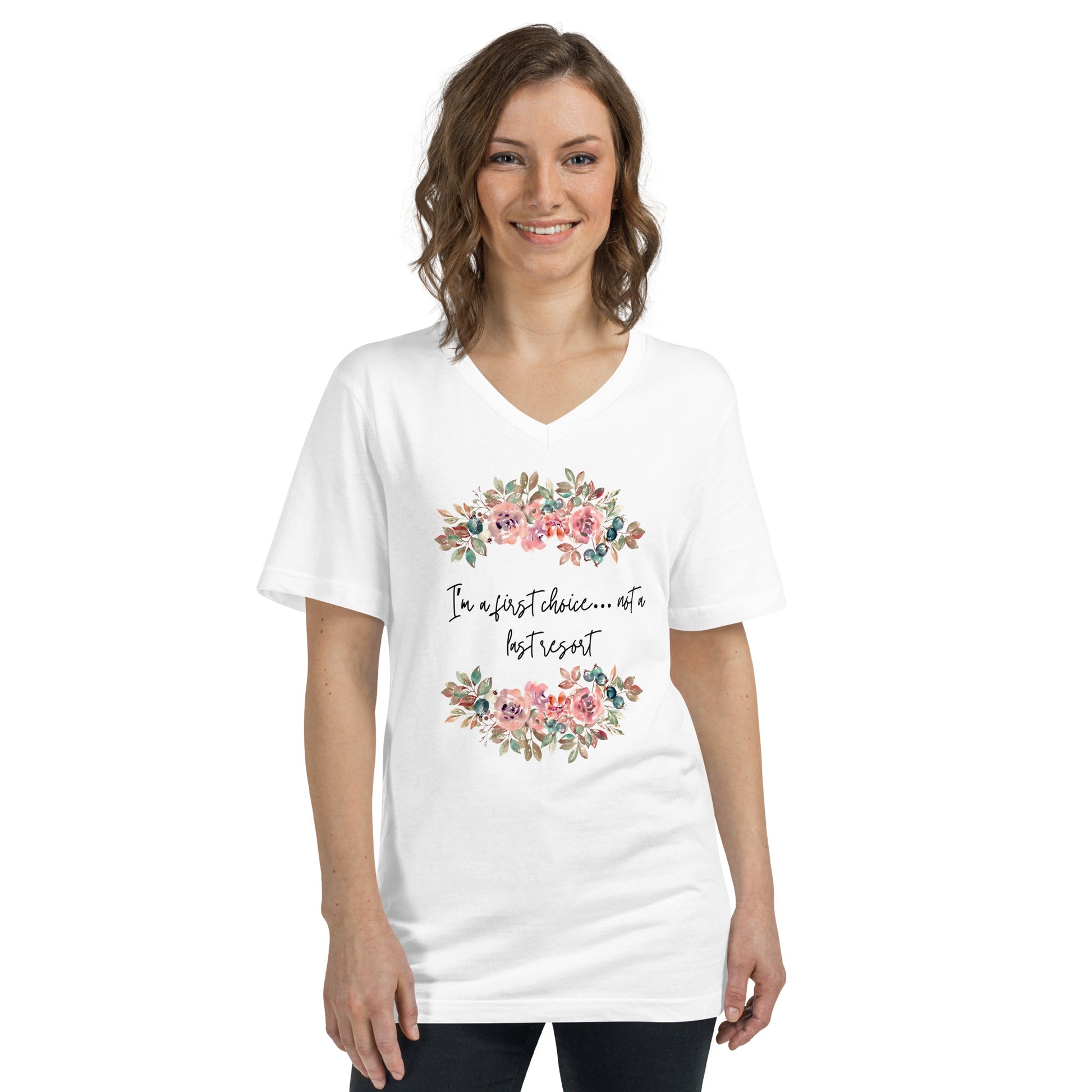 Unisex Short Sleeve V-Neck T-Shirt - First Choice Flowers T-shirt Stylin' Spirit S  