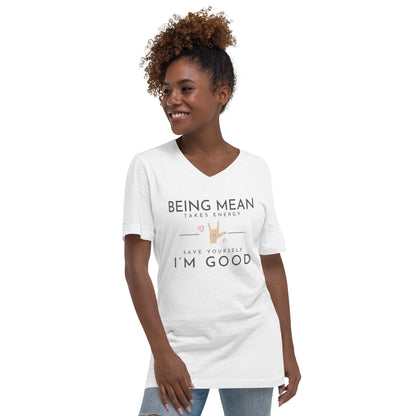 Unisex Short Sleeve V-Neck T-Shirt - Being Mean Hand T-shirt Stylin' Spirit S  