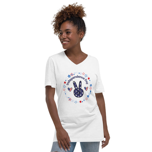 Unisex Short Sleeve V-Neck T-Shirt - Independence Day 4th of July T-shirt Stylin' Spirit S  