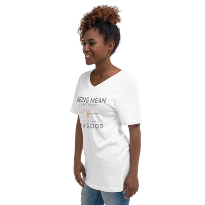 Unisex Short Sleeve V-Neck T-Shirt - Being Mean Hand T-shirt Stylin' Spirit   