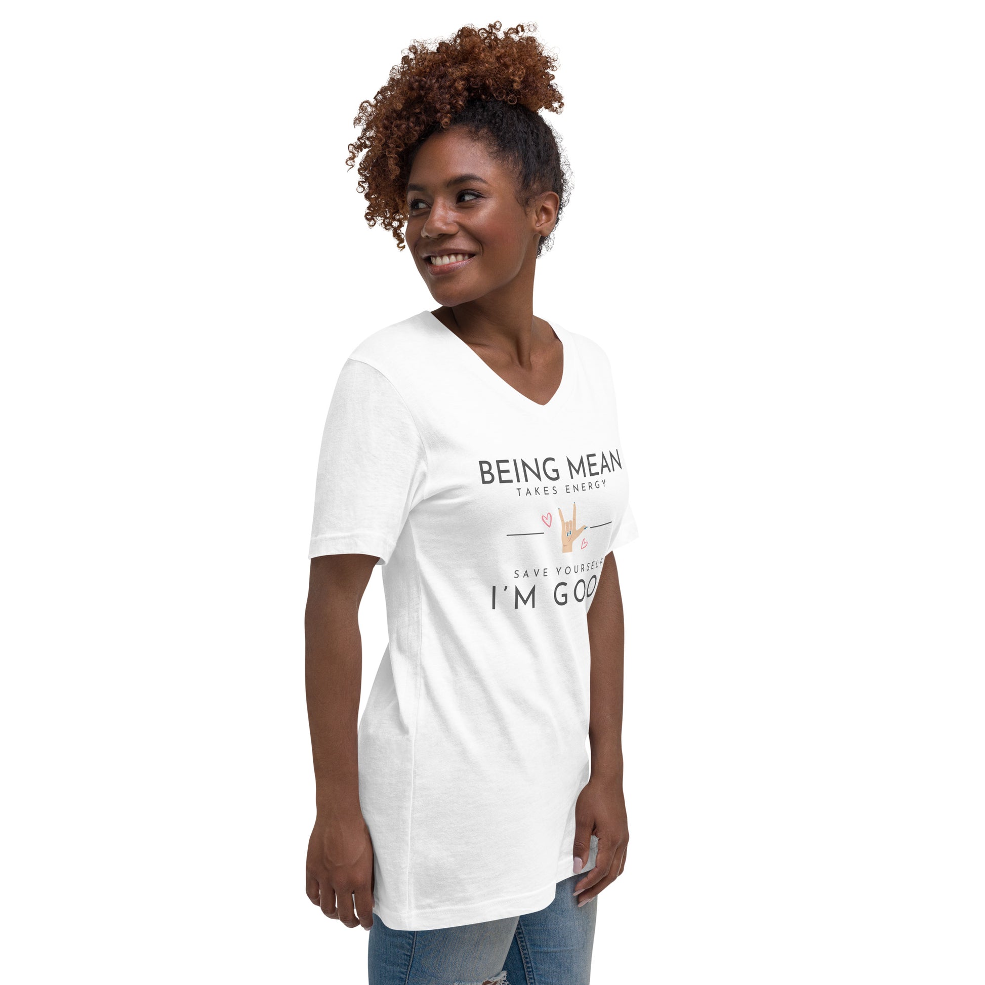 Unisex Short Sleeve V-Neck T-Shirt - Being Mean Hand T-shirt Stylin' Spirit   