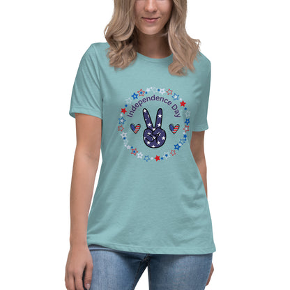 Women's Relaxed T-Shirt - Independence Day 4th of July T-shirt Stylin' Spirit Heather Blue Lagoon S 