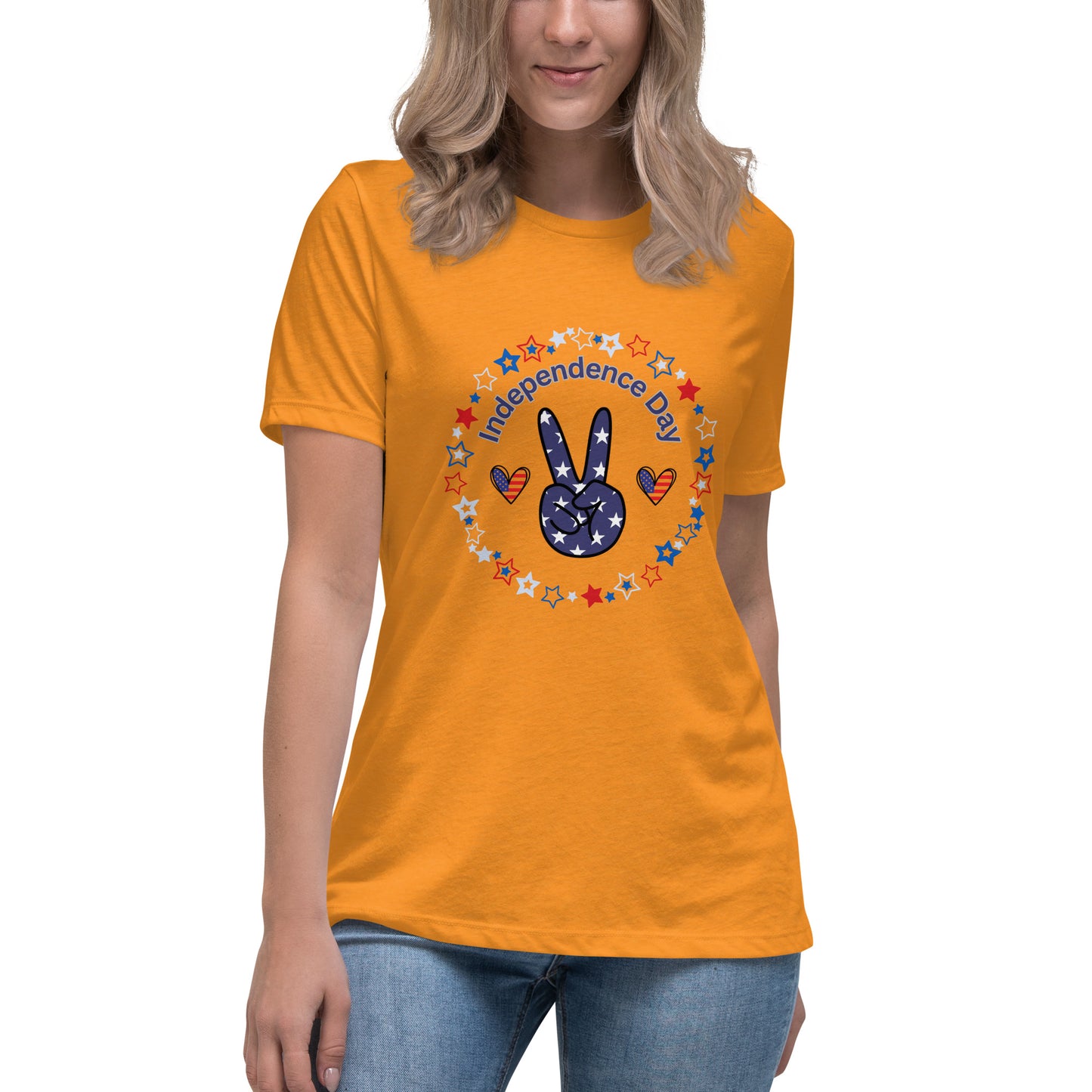 Women's Relaxed T-Shirt - Independence Day 4th of July T-shirt Stylin' Spirit Heather Marmalade S 