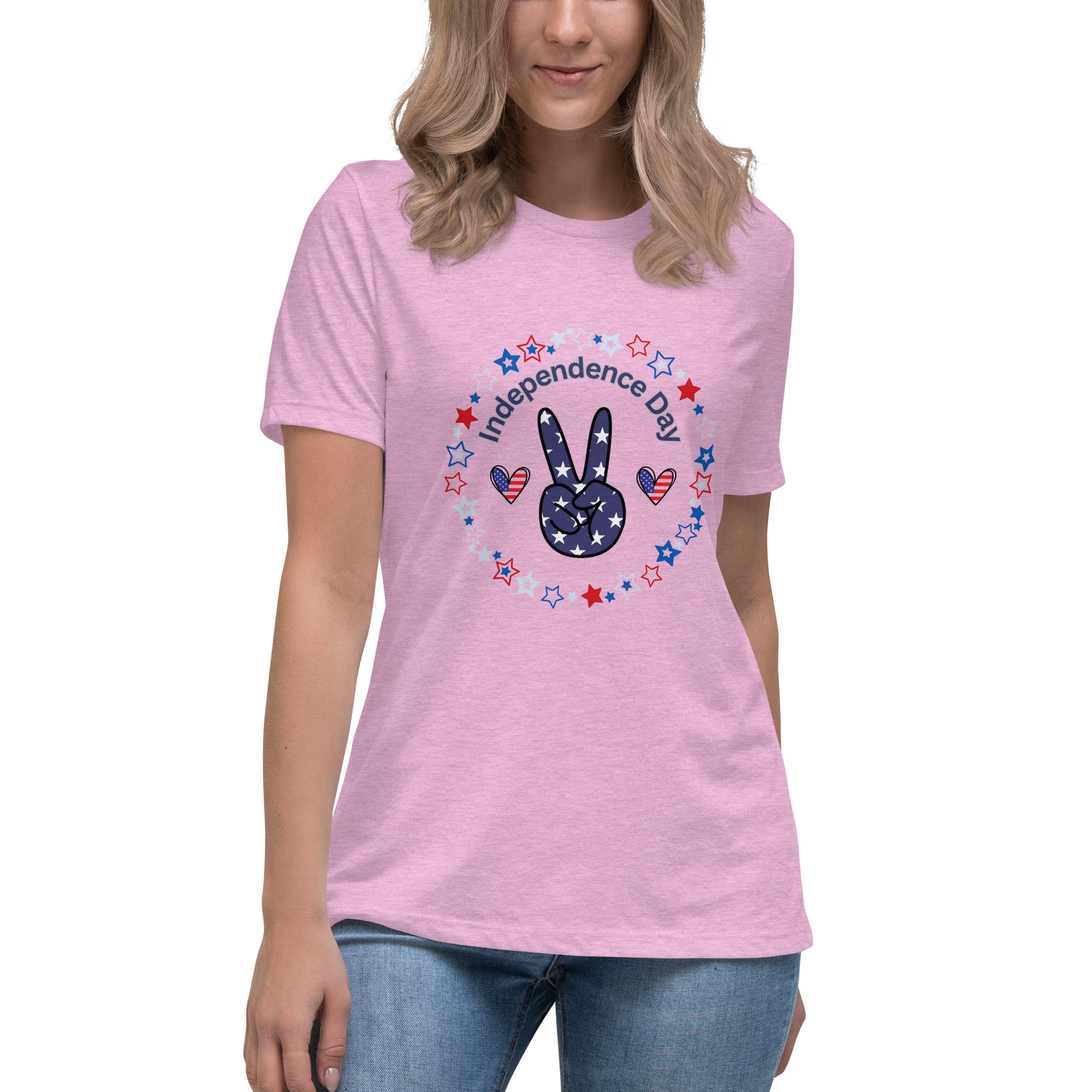 Women's Relaxed T-Shirt - Independence Day 4th of July T-shirt Stylin' Spirit Heather Prism Lilac S 