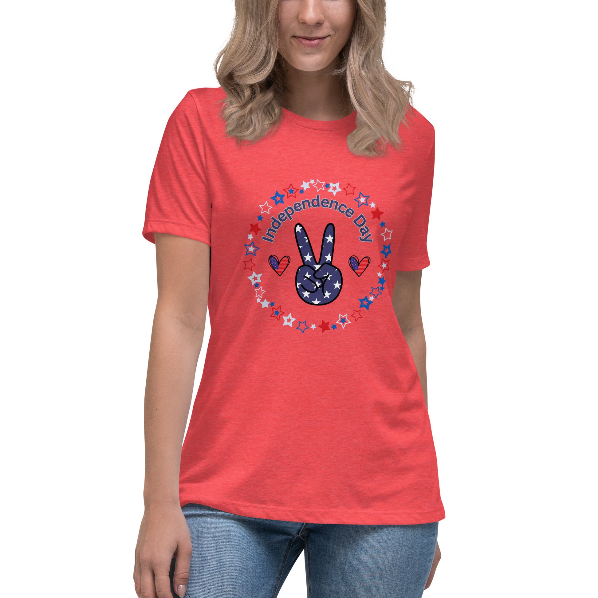 Women's Relaxed T-Shirt - Independence Day 4th of July T-shirt Stylin' Spirit Heather Red S 